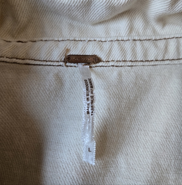 Free People Ivory Eisenhower Slouchy Denim Jacket Size Oversized Preppy - Picture 2 of 6